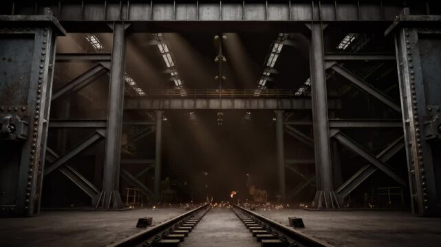 Industrial Steel Backdrop with Sliding Doors and Sparks