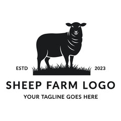 Obraz premium Black silhouette sheep farm logo design with established year and placeholder text vector