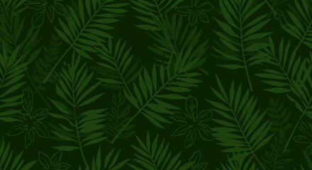 Seamless dark green tropical leaf pattern evoking lushness and tranquility