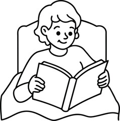 outline of a person reading a book in bed.