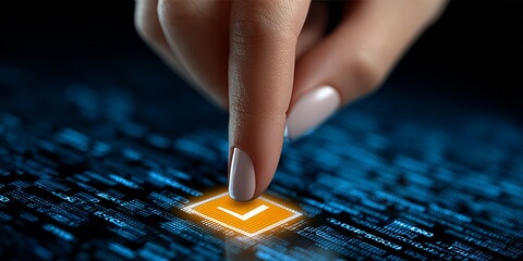 Futuristic Digital Security Concept Hand Touching Interactive Network Control Panel for Protection