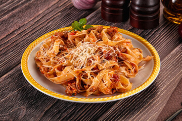 Italian pasta bolognese with beef minced meat