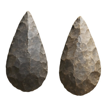 Stone Hand Axe Tools Isolated on White Background