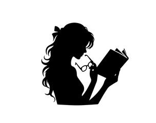 silhouette of a girl with a BOOK SVG