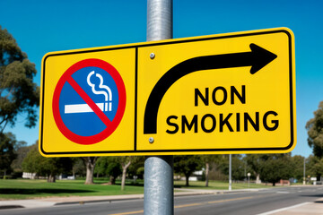 street sign the direction way to no smoking versus non smoking concept señal de tráfico que indica la dirección hacia la zona de no fumadores frente al concepto de fumadores panneau routier indiquant