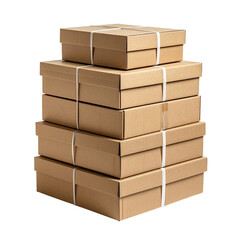 Stack of Brown Cardboard Boxes with White Straps for Shipping and Delivery
