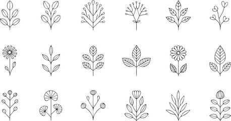 Set of decorative wheat ears vector illustration with floral and ornamental design elements
