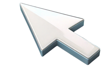  3D White Arrow Cursor with Glossy Edges, Transparent Background