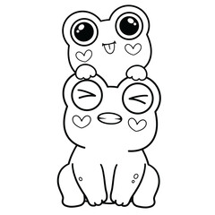 Obraz premium Black line art of two frogs piggyback