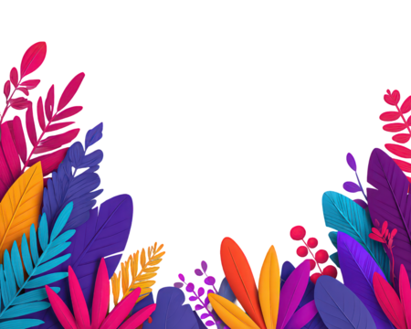 Vibrant Tropical Leaves Border On Black Background - Powered by Adobe