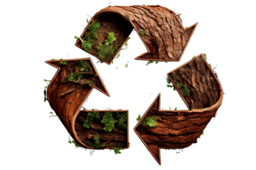 Recycle Logo with Tree Branch Textures, Double Exposure Effect, Isolated PNG Transparent