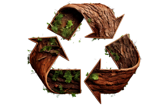 Recycle Logo with Tree Branch Textures, Double Exposure Effect, Isolated PNG Transparent