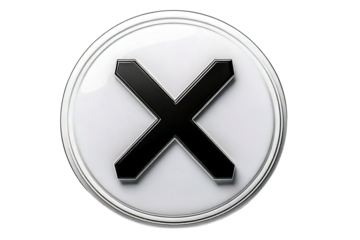 Transparent Background Minimalist 3D White Button with Black X Icon, Rounded Edges