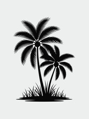 Silhouette palm trees tropical beach island landscape vector graphic design silhouette vector illustration white background