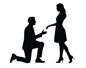 Romantic silhouette proposal vector illustration scalable engagement ring icon for eps silhouette vector illustration white background