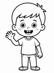 Black and white cartoon drawing of a waving boy for vector graphics and eps files silhouette vector illustration white background
