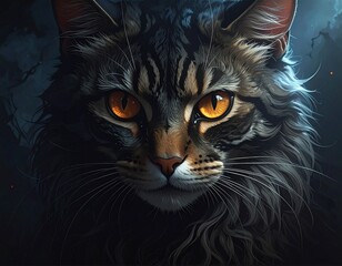 Black Cat with Intense Yellow Eyes Portrait