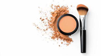 Loose Face Powder and Brush on Transparent Background