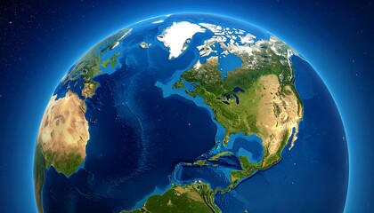 Detailed graphical representation of the Americas as seen from space, showcasing continents, oceans, and varied landforms.