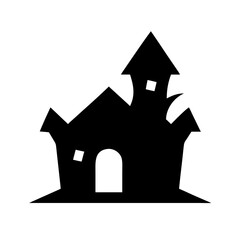 Black silhouette of a house icon with a roof and a door, perfect for real estate and home-related designs