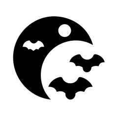 Cartoon Halloween pumpkin icon with a spooky face design, smiling lips, and black eyes