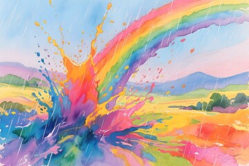 Colorful Rainbow Splash Watercolor Artistic Bright Abstract Banner Poster Header Backdrop Design