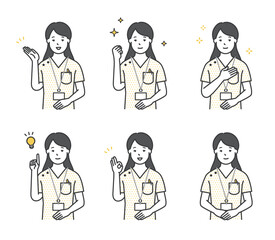 笑顔でポーズをとる看護師のアイコンセット イラスト素材