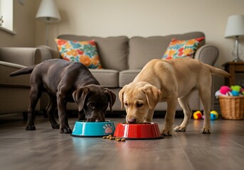 Dinner Time Duo: Labrador Puppy Feast