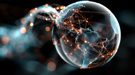 6G. Data Speed. Quantum Communication. 3D holographic globe concept symbolizing advanced 6G technology connectivity.