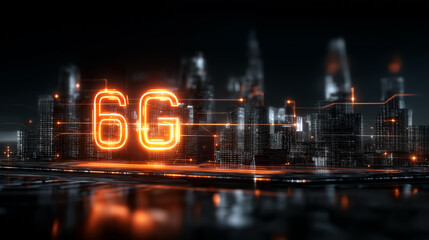 6G. Data Speed. Quantum Communication. Futuristic holographic interface showcasing advanced technology in a digital display.