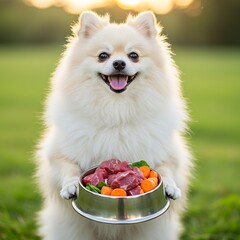 Golden Hour Feast: A Pomeranian's Delight