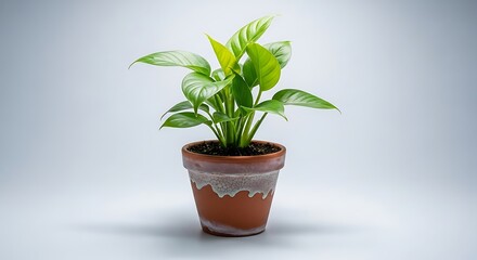 Obraz premium Lush Green Plant in a Unique Terracotta Pot with Decorative Glaze