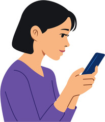 illustration of a young woman using mobile phone flat vector