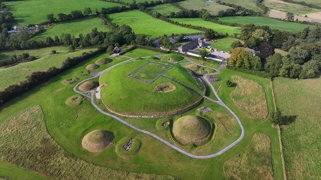 Knowth, neolithic UNESCO monument, passage tomb in Ireland. Archeology, history. Drone
