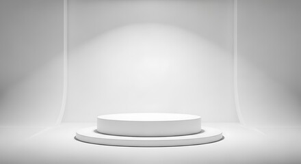 Fototapeta premium Minimalist white podium illuminated by soft spotlight in a clean studio setting