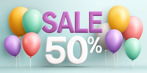 Colorful cartoon style sale promotion background with balloons and bold text for marketing campaign
