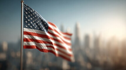 American flag waving amidst financial growth chart concept, symbolizing economic development and patriotism