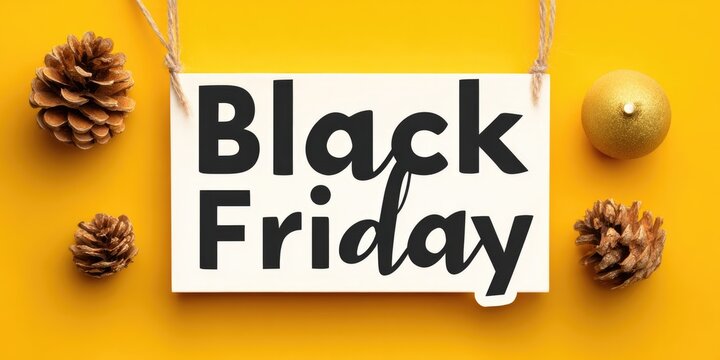 Bold black friday sale text on bright yellow background for holiday shopping promotion and marketing design - Powered by Adobe