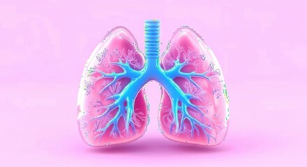3d illustration of human lungs with bronchial tree on pink background
