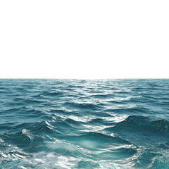Fototapeta premium Gentle waves roll across the expansive ocean under a bright midday sun, creating a serene atmosphere