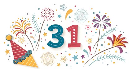 New Year&rsquo;s Eve cut-out illustration isolated on white background with festive elements. AI GENERATED.
