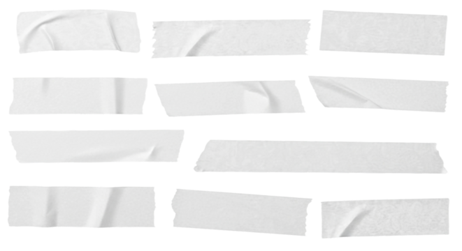 Collection of White Masking Tape Pieces | Realistic Adhesive Tape Strips for Mockups, Scrapbooking and Design Elements
