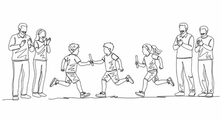 Naklejka premium Illustration of children participating in a relay race with spectators.