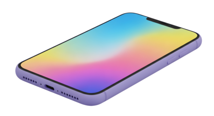 Modern smartphone with a vibrant colorful screen display showcasing sleek design and technology innovation for mobile communication on transparent background