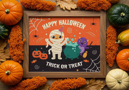 Wooden Halloween Frame Mockup