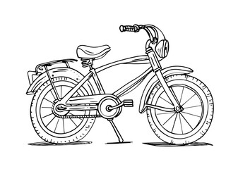 Black motorcycle with a white seat and a red light on the front
