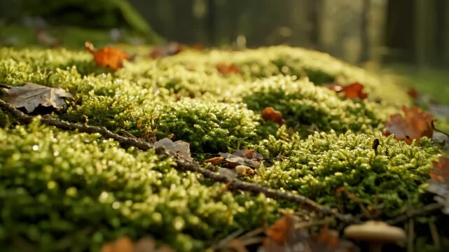 Mossy forest floor macro moving with parallax