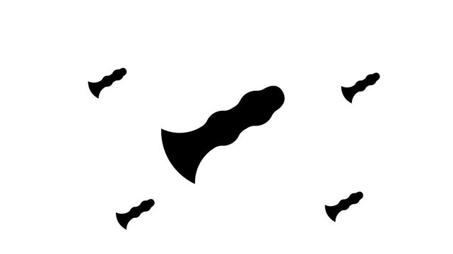 Zoom in and out animation the sex toy symbol. Large black symbol in the center and four small symbols around. Seamless looped 4k animation on white background