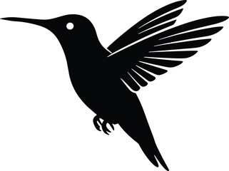 vector silhouette, hummingbird hovering beak forward, side profile, solid black