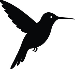 vector silhouette, hummingbird hovering beak forward, side profile, solid black